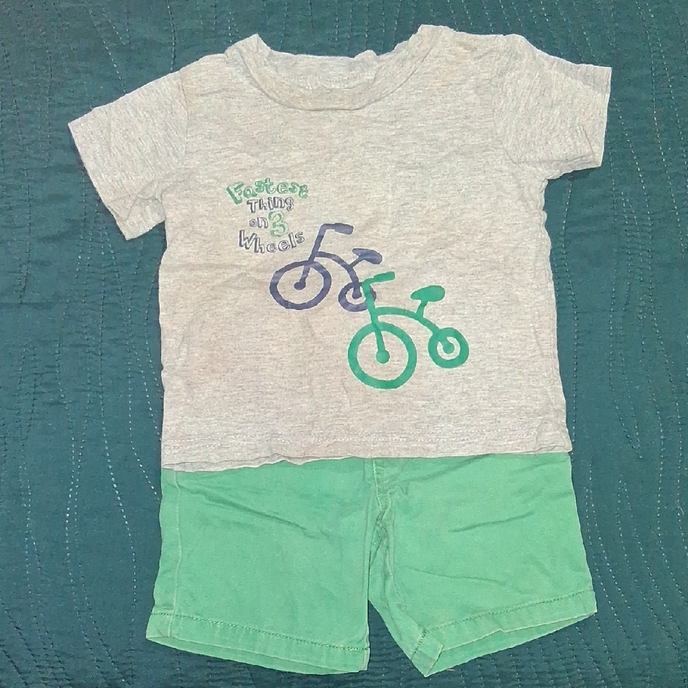 Kids Gray and Green Bicycle Print Matching Set